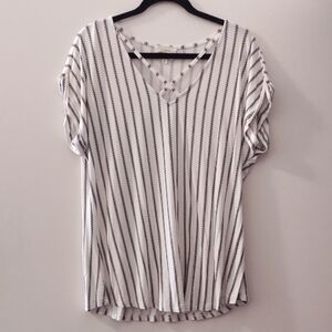 White and Gray Relaxed Cut Out Blouse